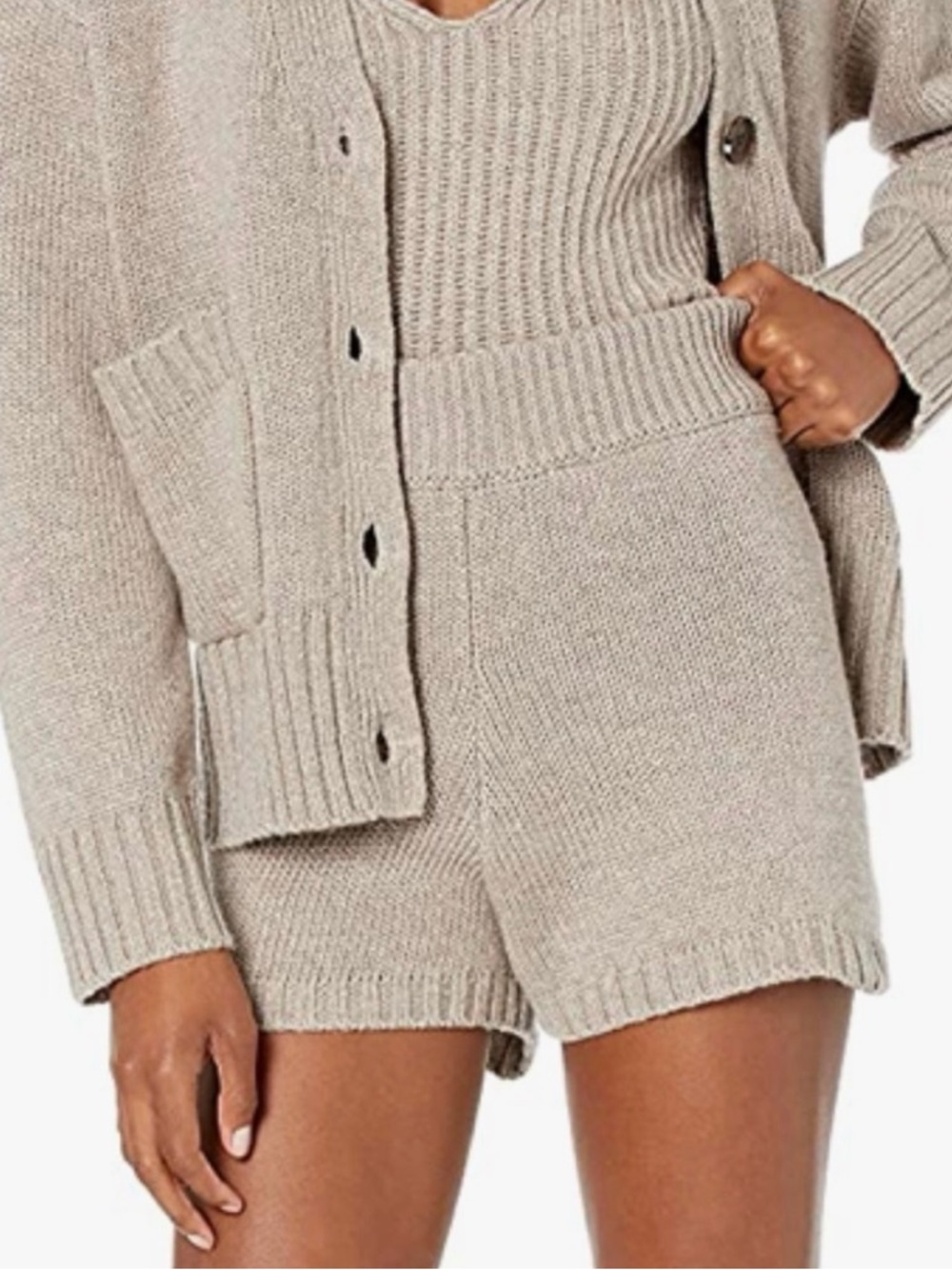NWT The Drop Adrienne Pull-On Knit Shorts Heather Mushroom XL (Khaite Inspo) - Picture 1 of 3